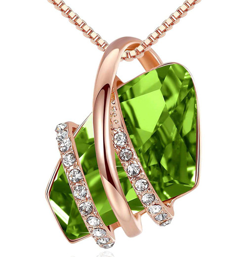 Classic Peridot Green Stone Crystal Pendant with 18" Rose Gold Chain Necklace. August Birthstone Crystal - For Lover's, Girl Friend, Wife, Valentine's Day, Mother's Day, Anniversary Gift - Gem Stone Necklace for Women.