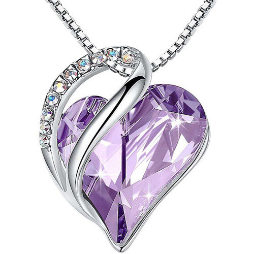 Women’s Silver Plated Infinity Love Heart Pendant Necklace with Alexandrite Light Purple June Birthstone Crystals. Jewelry Gifts for Her, 18 + 2 inch Chain, Anniversary Birthday Mother's Necklaces for Wife Mom Girlfriend