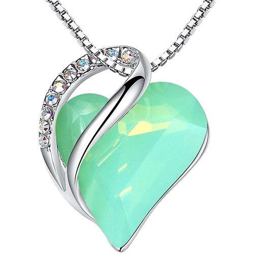 Women’s Silver Plated Infinity Love Heart Pendant Necklace with Jade Green Crystals. Good Luck Jewelry Gifts for Her, 18 + 2 inch Chain, Anniversary Birthday Mother's Necklaces for Wife Mom Girlfriend
