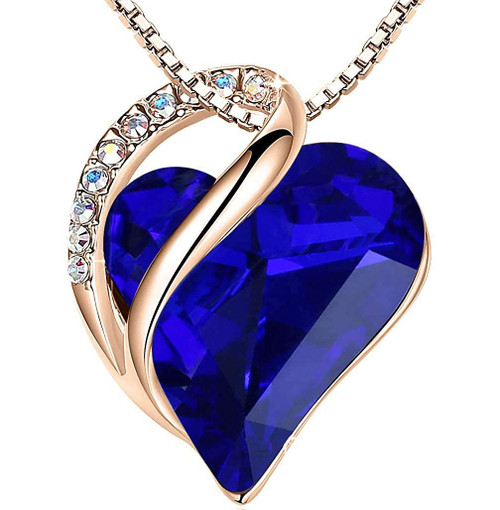 Cobalt Blue Heart Crystal - Rose Gold Pendant with 18" Chain Necklace. Dark Blue Crystal - For Lover's, Girl Friend, Wife, Valentine's Day, Mother's Day, Anniversary Gift - Wisdom Stone - Heart Necklace for Women.
