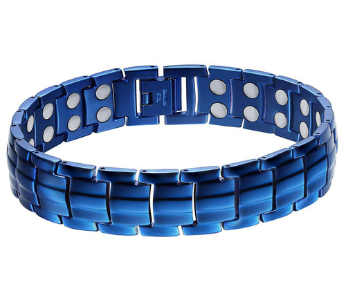 8.5" Inch - Fully Blue Magnetic Titanium Bracelet Mens - Magnetic Bracelet for Men