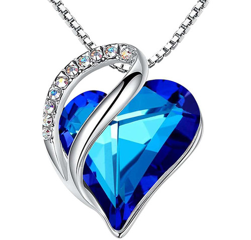 Multi Blue Hues Heart Crystal Pendant with 18" Chain Necklace. September Birthstone Blue Crystal - For Lover's, Girl Friend, Wife, Valentine's Day, Mother's Day, Anniversary Gift - Heart Necklace for Women.