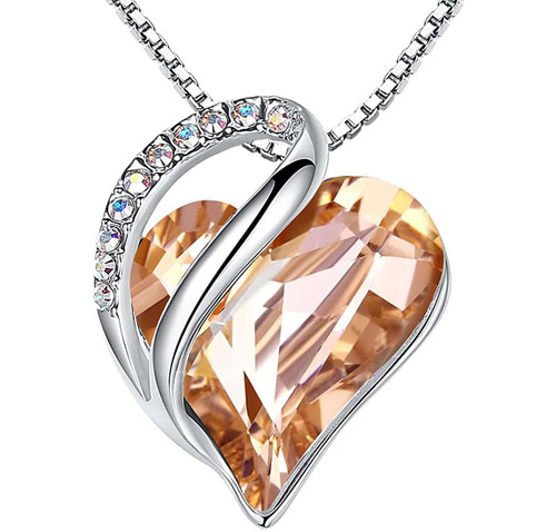 Women’s Silver Plated Infinity Love Heart Pendant Necklace with Carnelian Orange Crystals. Energy Stone Jewelry Gifts for Her, 18 + 2 inch Chain, Anniversary Birthday Mother's Necklaces for Wife Mom Girlfriend