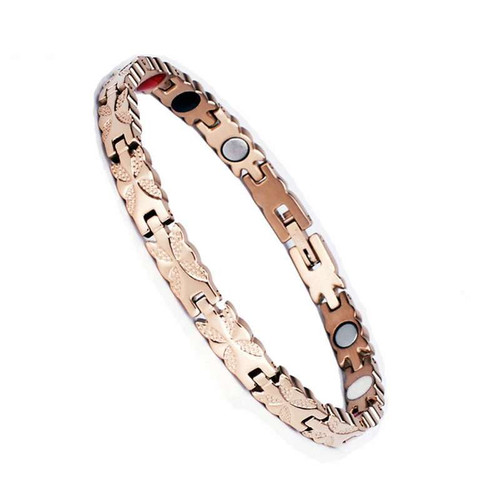 8" Inch - Magnetic Stainless Steel Bracelet For Women - Butterfly Wings - All Rose Gold Women's Stainless Steel Magnetic Bracelet with magnets, far infrared, germanium and negative Ion technology)