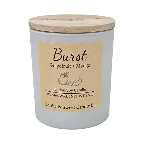 Burst (Grapefruit & Mango) Wooden Wick Lotion Soy Candle