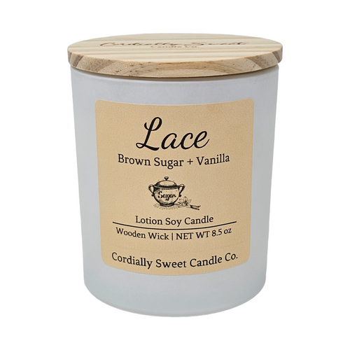 Lace (Brown Sugar & Vanilla) Wooden Wick Lotion Soy Candle