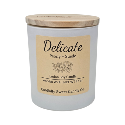 Delicate (Peony & Suede) Wooden Wick Lotion Soy Candle