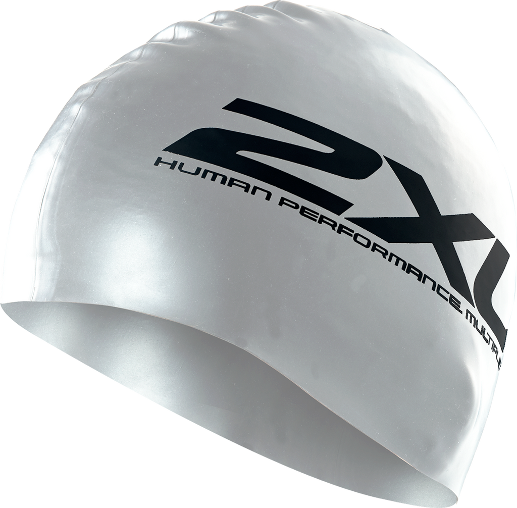 2XU Silicone Swim Cap MyTriathlon Black White Silver