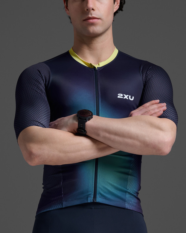 2XU Aero Hex Tri Sleeved Top Mサイズ 2XU Aero Hex Triathlon Sleeved Top - Midnight/Cool Matcha
