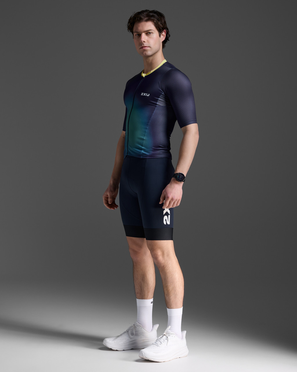 2XU Aero Hex Triathlon Sleeved Top - Midnight/Cool Matcha