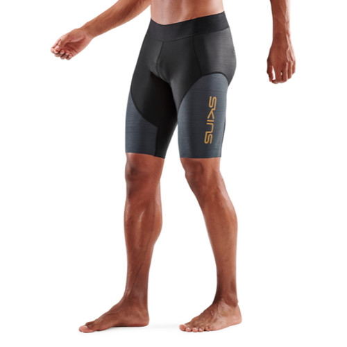 Skins - Triathlon Elite Half Tights - Men's - Black/Carbon Skins - Triathlon Elite Half Tights - Men's - Black/Carbon
