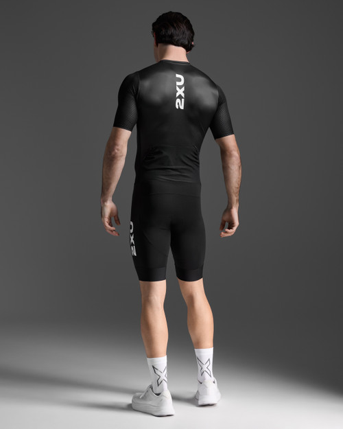 2XU - Aero Hex Sleeved Trisuit - Men's - Black/White - 2025