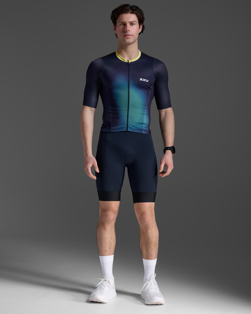 2XU Aero Hex Sleeved Trisuit - Midnight/Cool Matcha - MyTriathlon