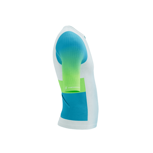 Compressport - Stream Short Sleeve Tri Top - Men's - White/Blue-Green - 2026