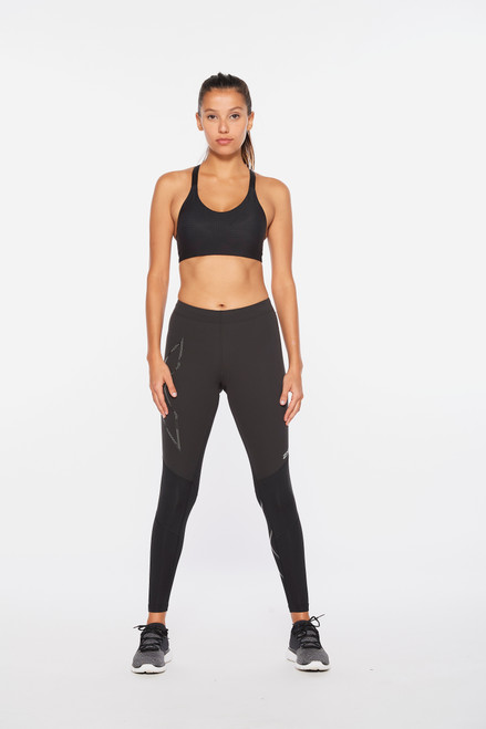 2XU - Women's Wind Defence Compression Tights - Black/Striped Silver Reflective - Spring/Winter 2021