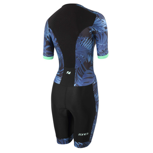 ZONE3 - Activate+ Women's Tropical Palm Short-Sleeve Full Zip Trisuit - Navy/Mint ZONE3 - Activate+ Women's Tropical Palm Short-Sleeve Full Zip Trisuit - Navy/Mint