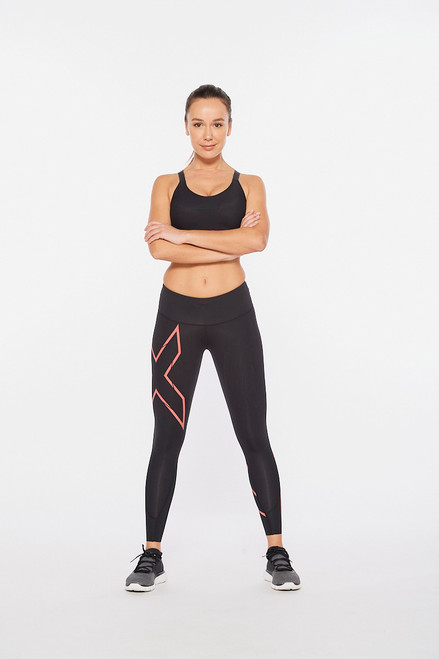 2XU - Light Speed Mid-Rise Women's Compression Tights   - Black/Cranberry Reflective - 2022