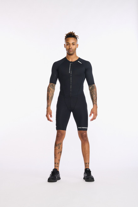 2XU - Aero Sleeved Trisuit - Men's - Black/White 2XU - Aero Sleeved Trisuit - Men's - Black/White