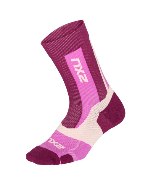 2XU - Vectr Light Cushion Crew Socks - Unisex - Mulberry/Festival