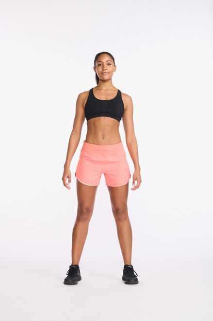 2XU - Aero 4 Inch Short - Women's - Hyper Coral/White Reflective