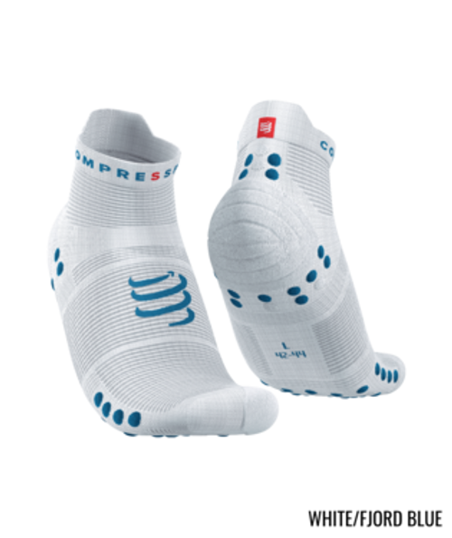 Compressport - Pro Racing Socks v4.0 Run Low - Unisex - White/Fjord Blue