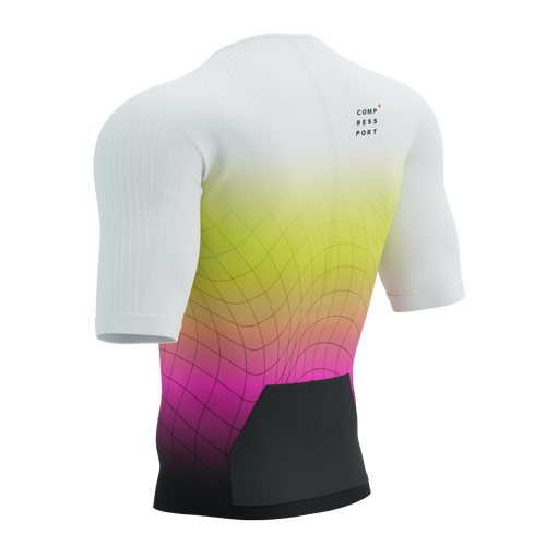 Compressport - Triathlon Postural Aero Short Sleeve Top - Men's - White/Safety Yellow/Neon Pink
