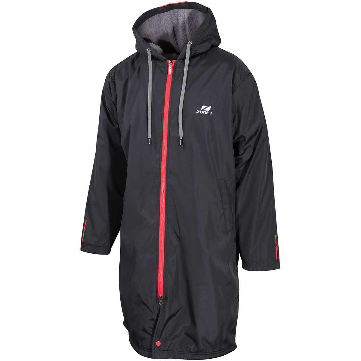Zone3 Polar Fleece Parka Robe Jacket Black/Red MyTriathlon