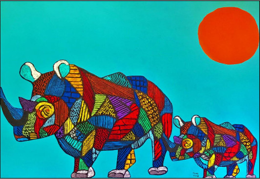 African Art Greeting Card - 'Rhino Love' by Joss Rossiter - Soulbrush Art African Art Greeting Card - 'Rhino Love' by Joss Rossiter - Soulbrush Art