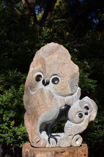 Shona Sculpture titled 'Owls' in Green Opal stone by Taurai Mupaso Shona Sculpture titled 'Owls' in Green Opal stone by Taurai Mupaso