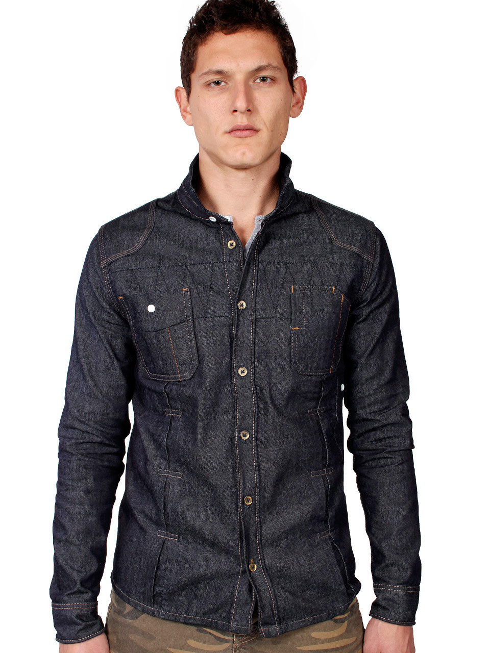 mens raw denim shirt