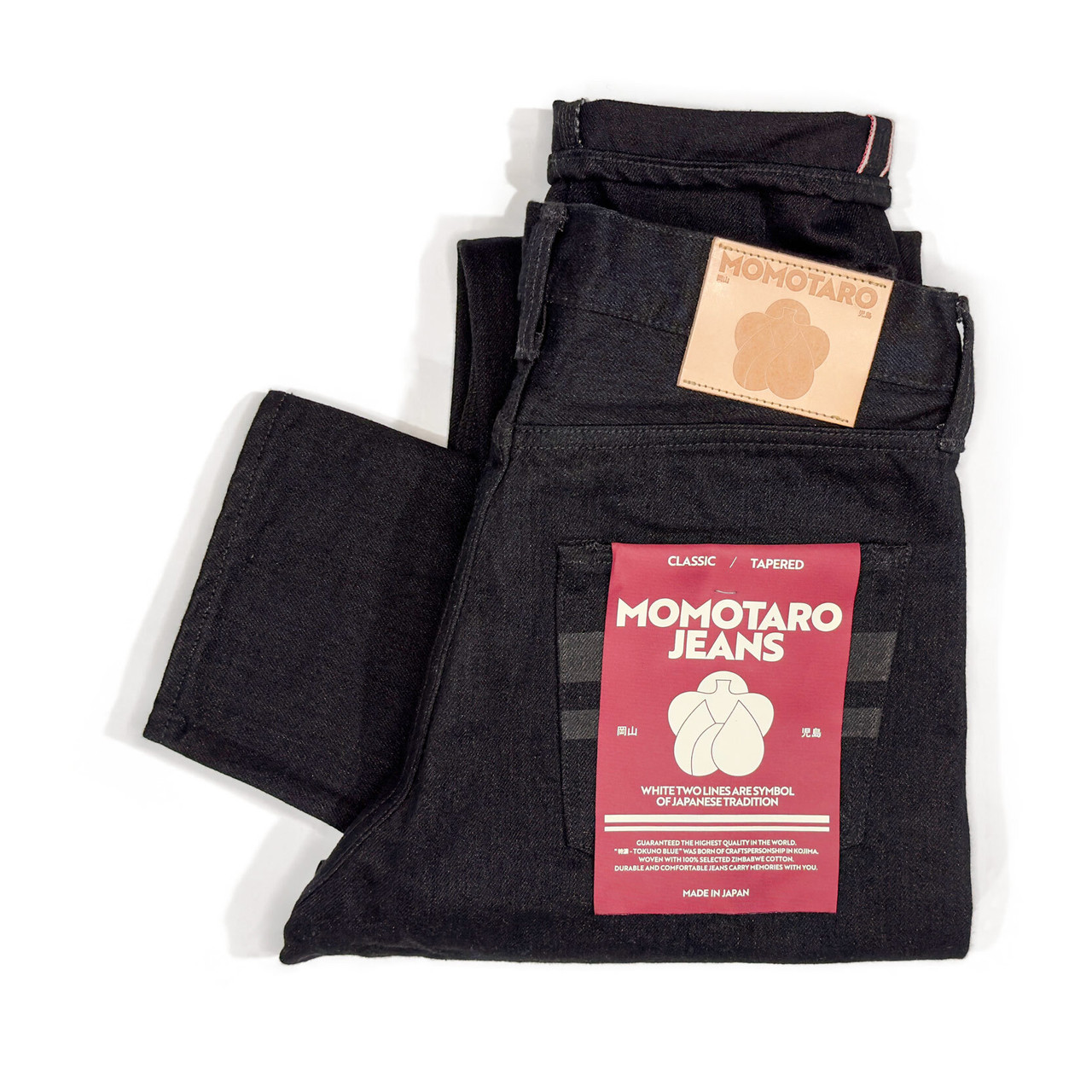 Momotaro Jeans Blk Black Tapered GTB Stripes Selvedge | Free