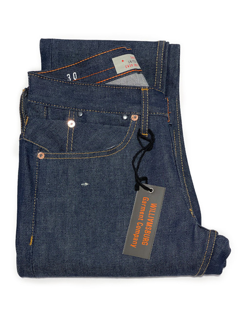 Flawed fabric, slim fit American-made jeans produced in Cone Mills White Oak 14-oz. selvedge raw denim made in USA.