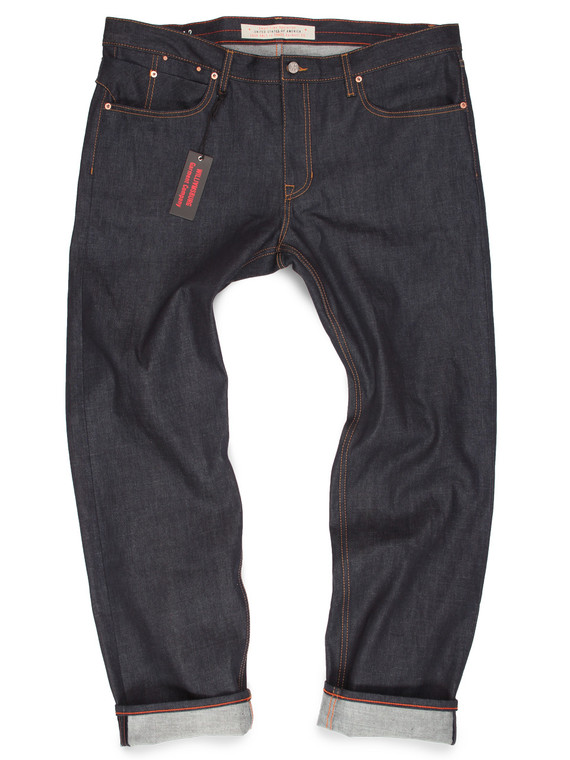 Big men's custom made-to-order raw  jeans, handmade in Brooklyn, New York in sizes 40 to 52.
