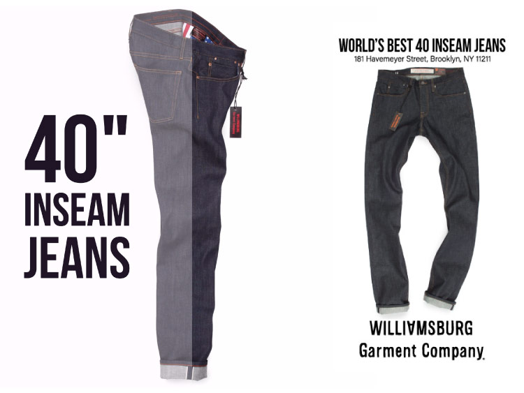 Williamsburg Garment Co. introduces extra-long 40 inseam jeans made in the USA for tall men, featuring Cone White Oak selvedge raw denim.