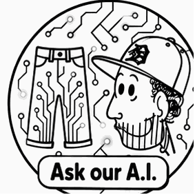 Ask our AI cartoon image button of Maurice Malone, which answers denim-related questions.