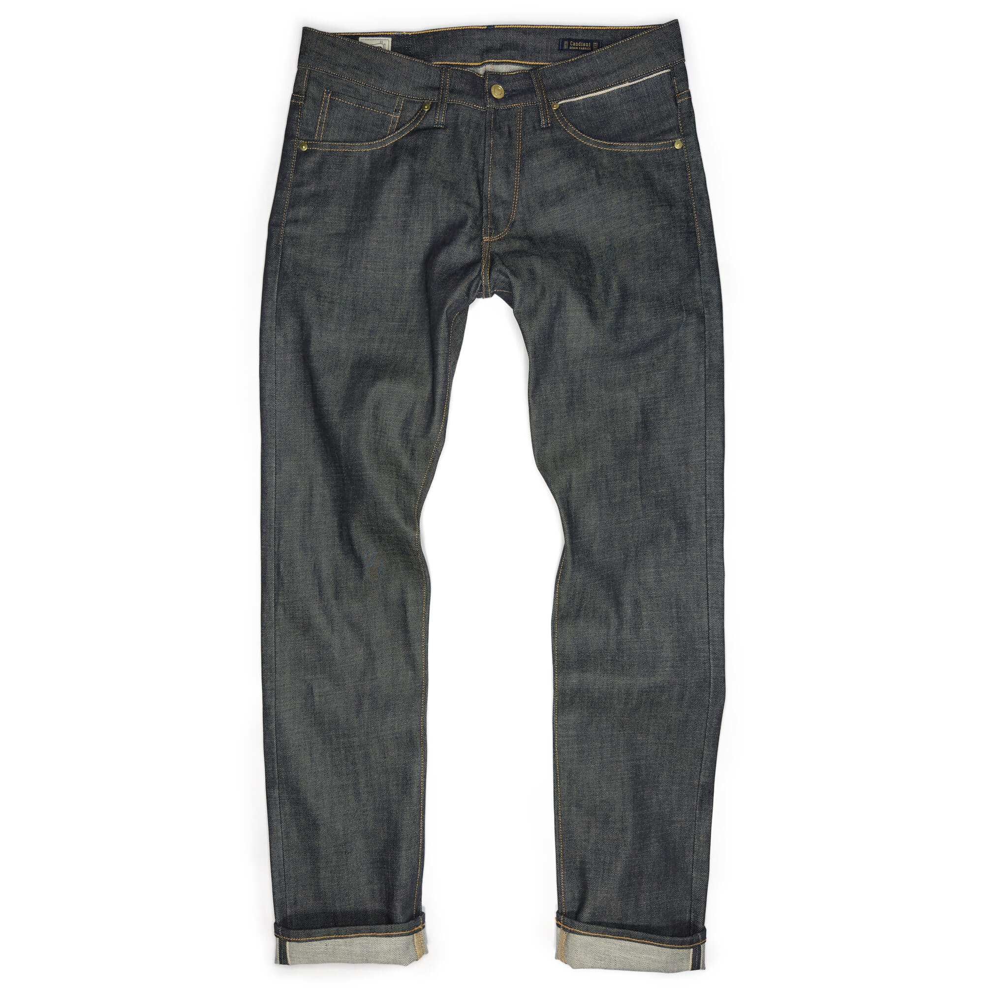 Fit guide image for Benzak B-01 Slim Tapered jeans in the green-cast denim model, made in Portugal from 14 oz. Italian selvedge by Candiani.