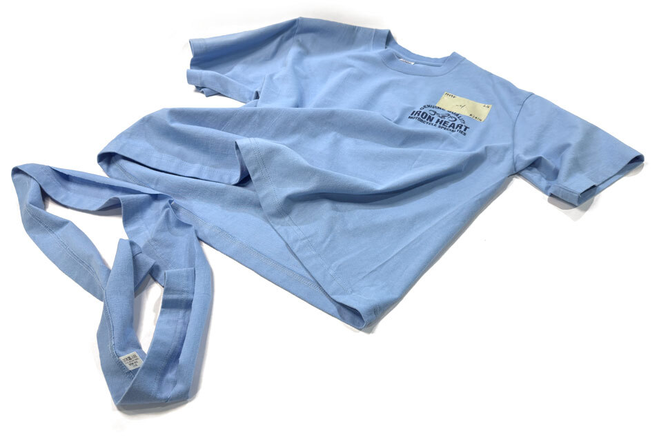 Example of Iron Heart T-Shirt Shortening with hem scraps in the foreground.