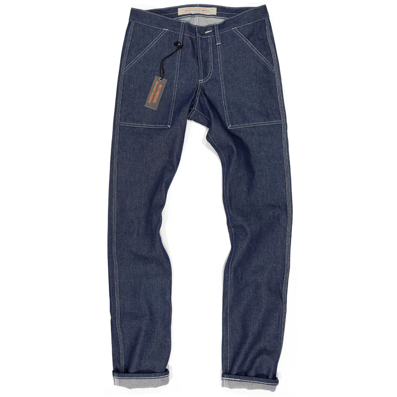 Fit guide image for Williamsburg Garment Company's American-made River Street tapered fit work pants, with triple needle stitching, handmade in Brooklyn, New York.