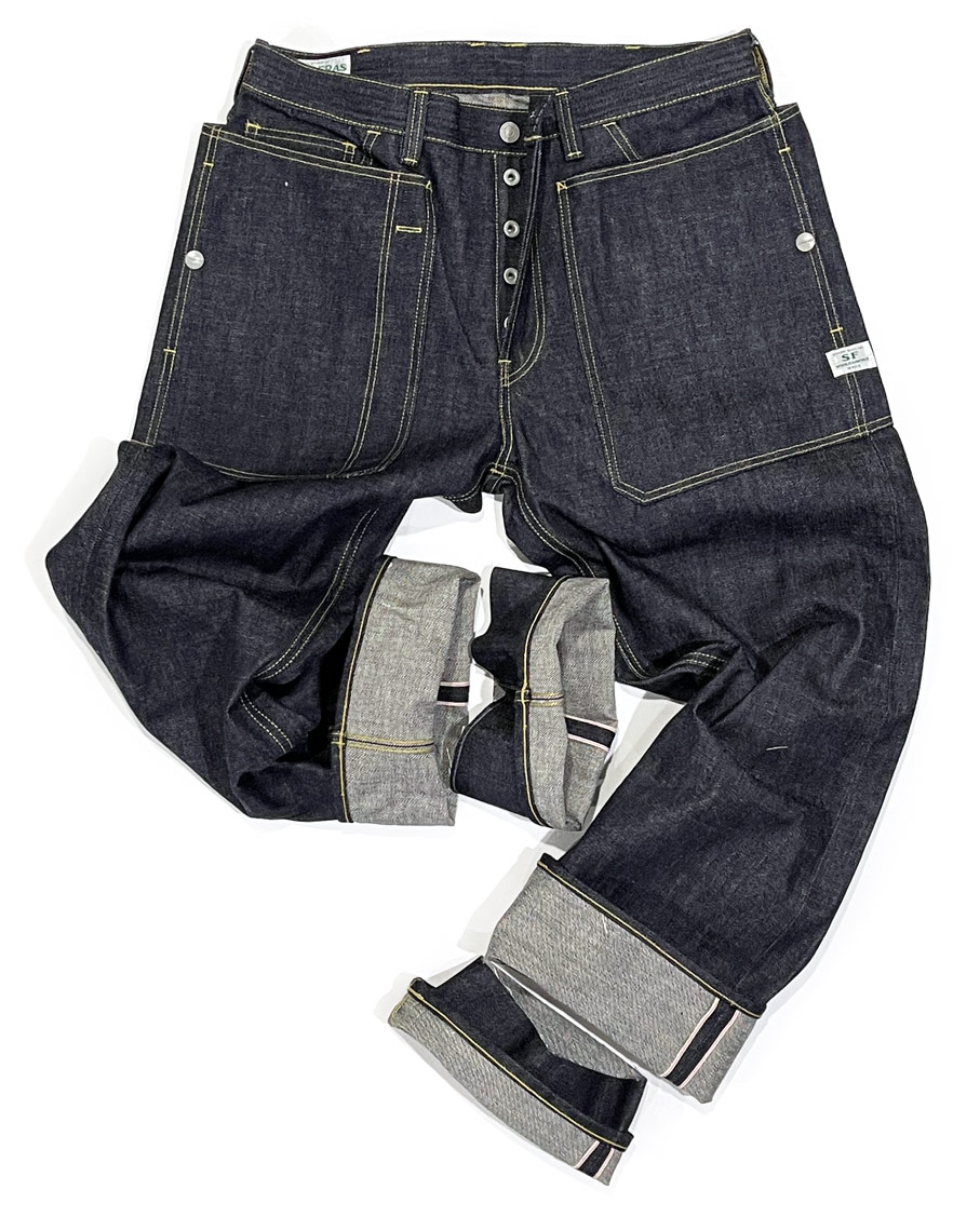 Sassafras gardener jeans with chain stitching to shorten the inseam length