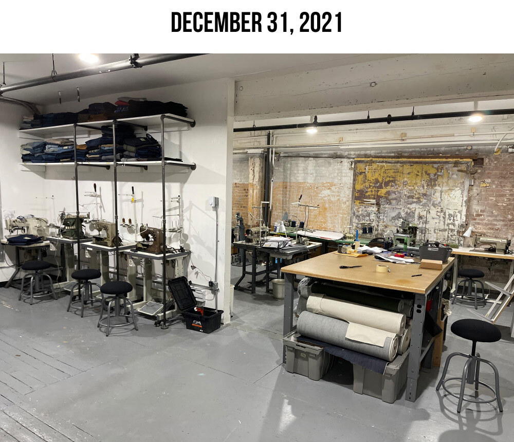 Williamsburg Garment Company expanded studio at 67 West Street Suite 340 Greenpoint Brooklyn December 31 2021 showing sewing machines and workspace after studio expansion.