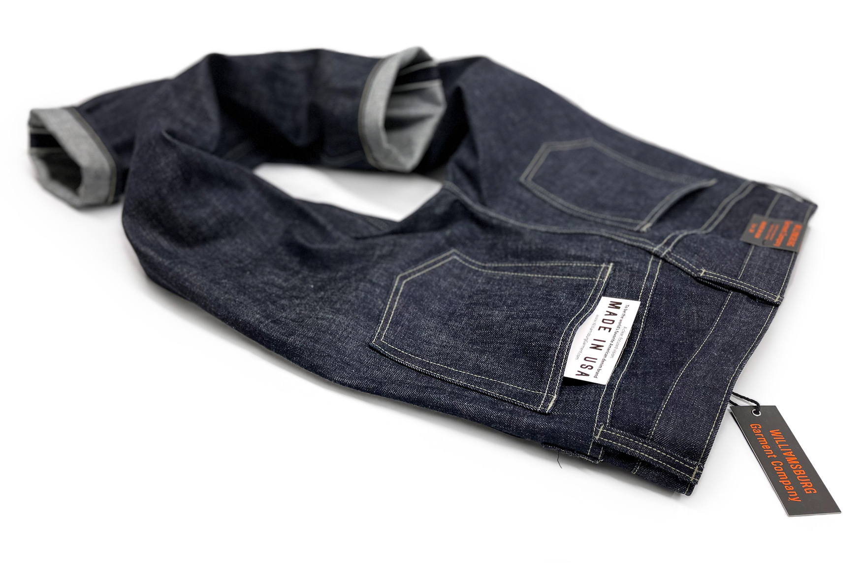 Selvedge 16.5-oz custom jeans with contrast stitch color made in the USA