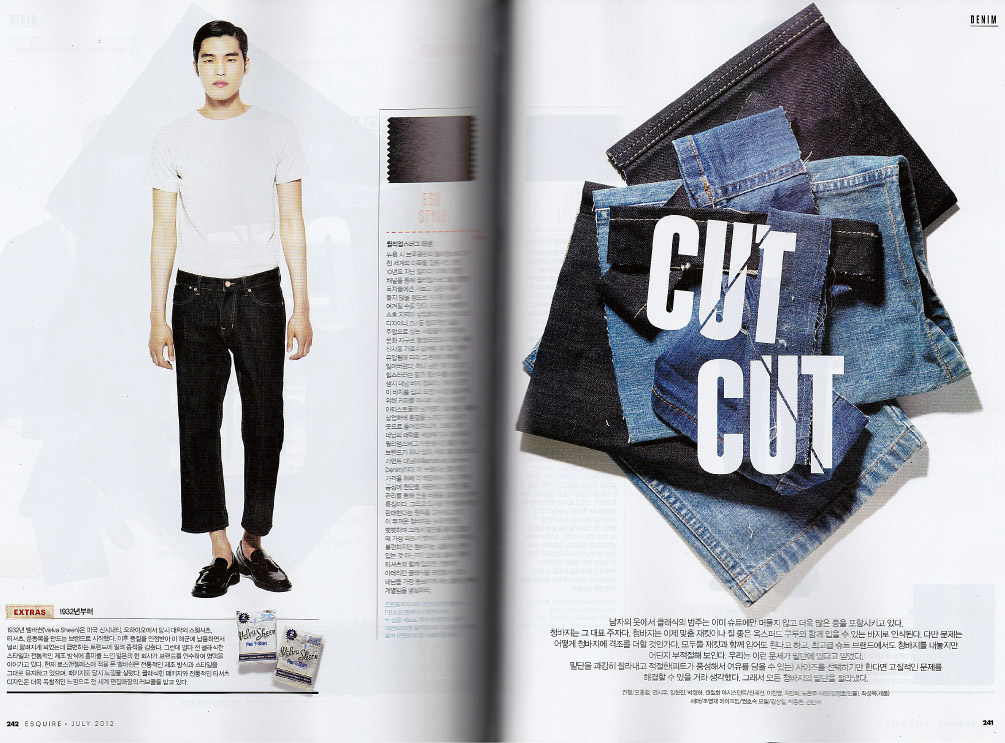 Esquire Magazine South Korea reviews Williamsburg Garment Company's men's raw denim jeans