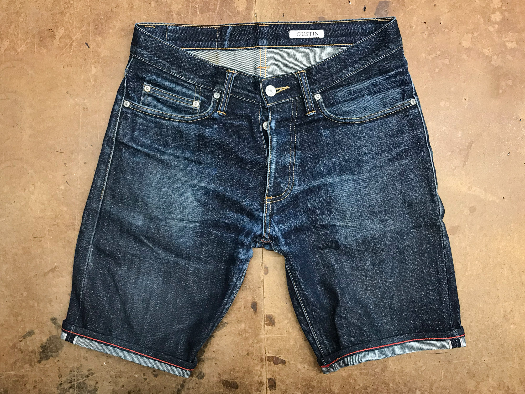 Gustin cut off jeans shorts made by Williamsburg Garment Co.