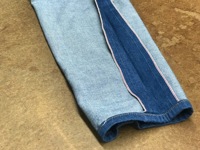 Inside view of badly tapered selvage jeans