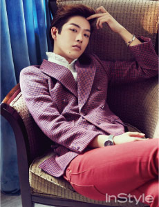 Instyle magazine Korea features man in Red Denim Jeans by Williamsburg Garment Company