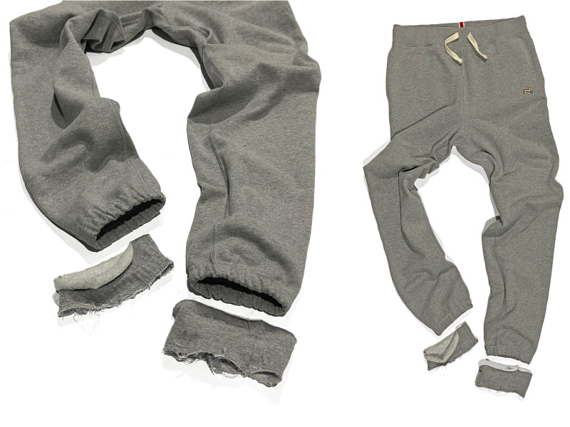 Eample of hemmed jogger pants alterations shortened with tapered leg opening