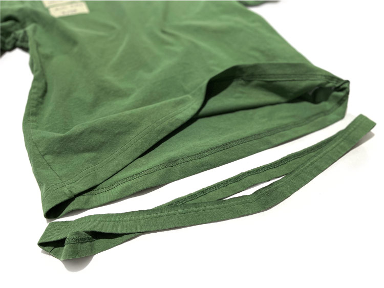 Uniqlo blank green customize t-shirt with fit alterations using Williamsburg Garment Company's new service to shorten the sleeve or body length on tees.