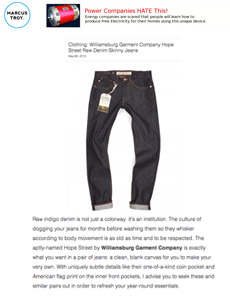 Marcustroy reviews Williamsburg raw denim American made jeans