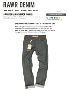 Rawr news article on Williamsburg gray raw denim jeans
