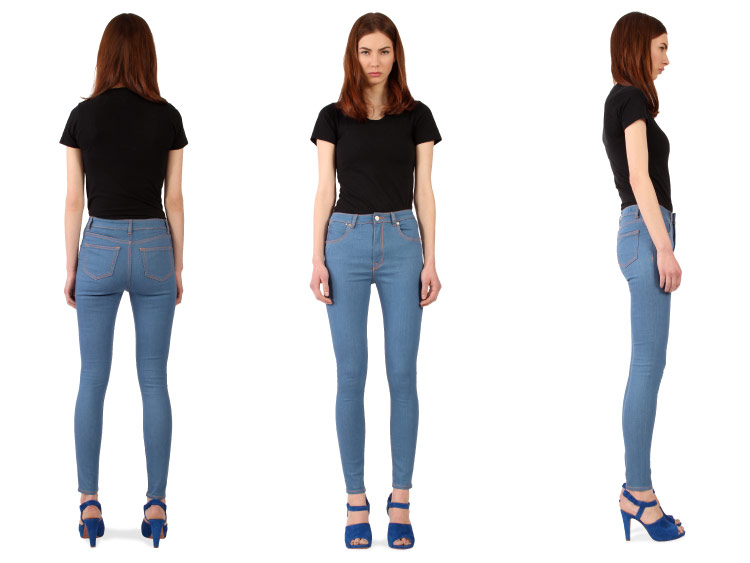 A look back at Williamsburg Garment Company's vintage blue high-waisted skinny jeans for women, manufactured in 2013.